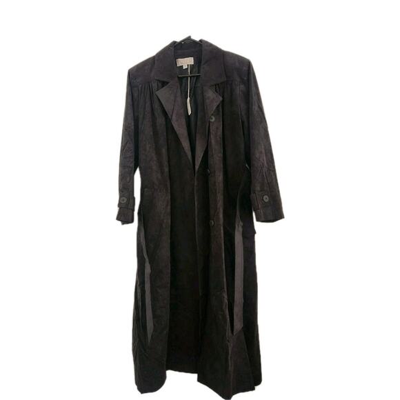 Women's Vintage Black Ultra Suede Trench Coat Duster 1970s Size 4 Gino Rossi - Picture 4 of 16